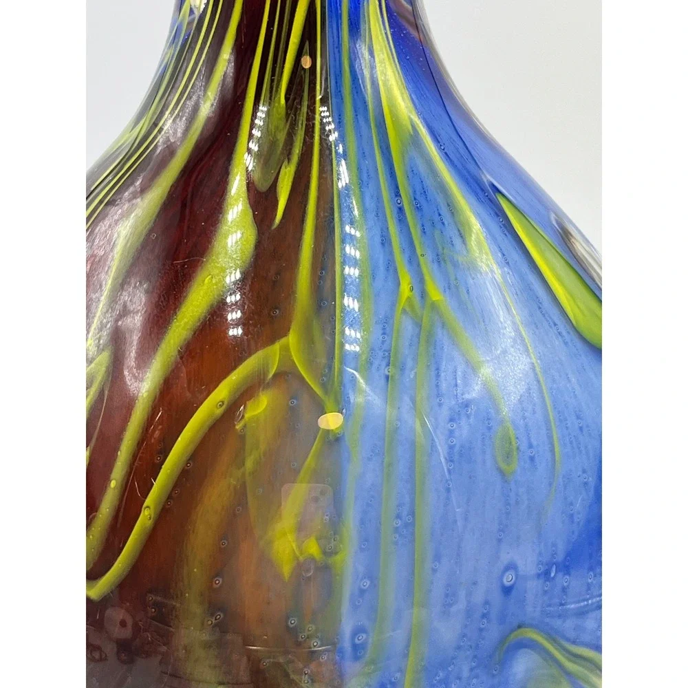 Heavy Vintage Murano Style Millefiori Art Glass Vase Blue Bulb Hand Blown >5 Ibs